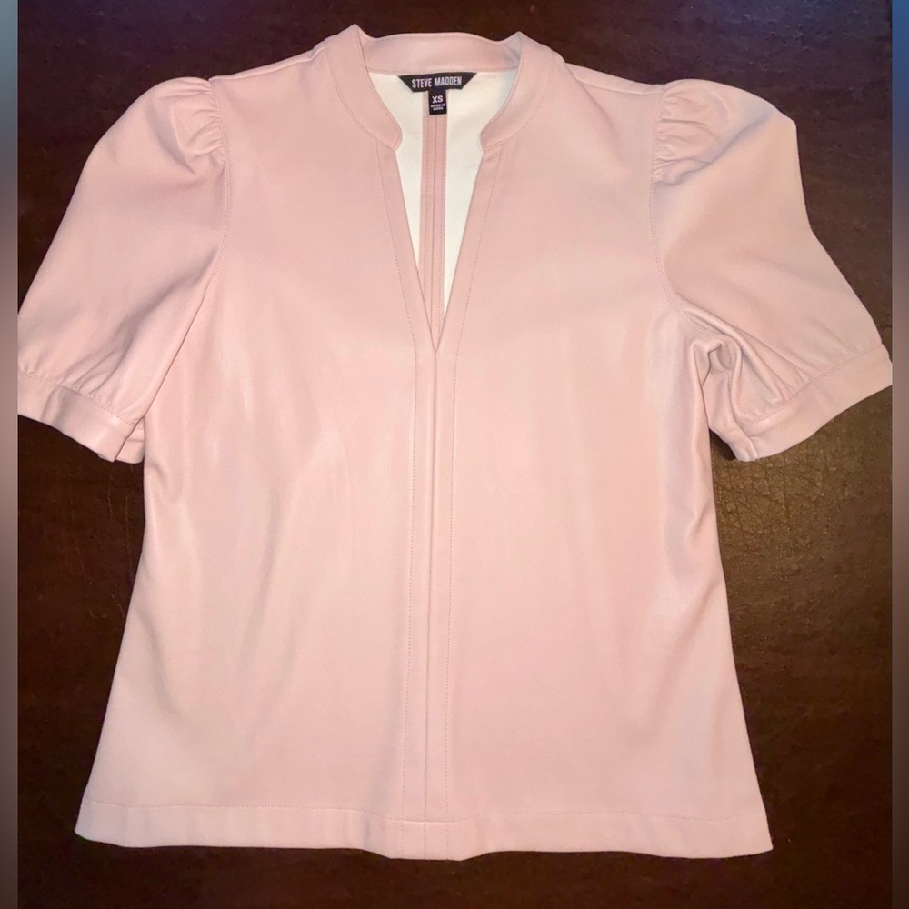 Steve Madden Jane faux, leather short sleeve top